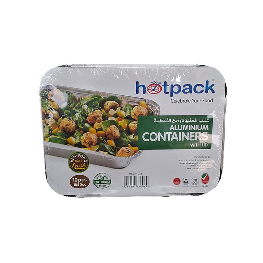 Hotpack Aluminium Containers With Lid. 10pcs 1850cc