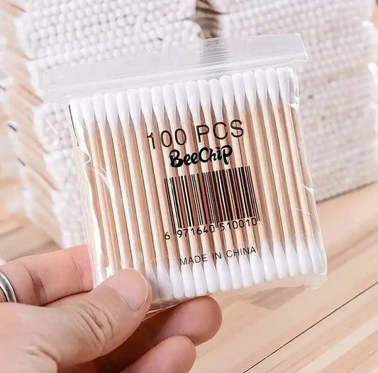 200PCS 2 Packs Wooden Double-Ended Cotton Swabs, Make-Up Cleaning Disposable, Hygiene Ear Pulling.